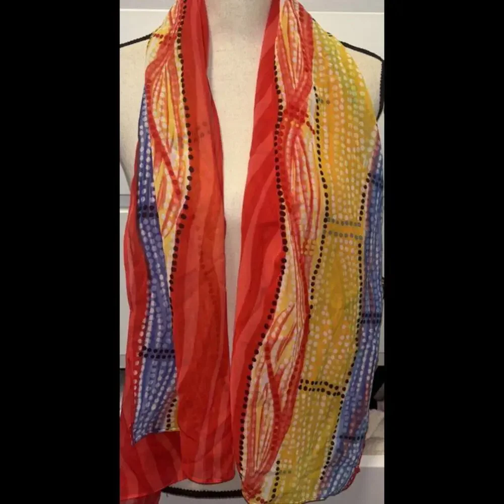 👠🥻❤️ Red Yellow Blue Chiffon Rectangle Scarf 66” X 22”